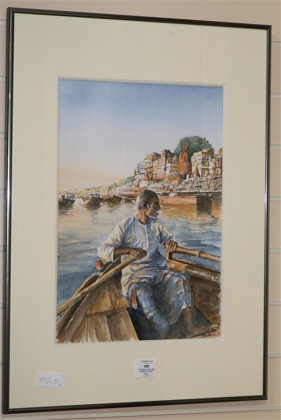 Watercolor, Man rowing a boat